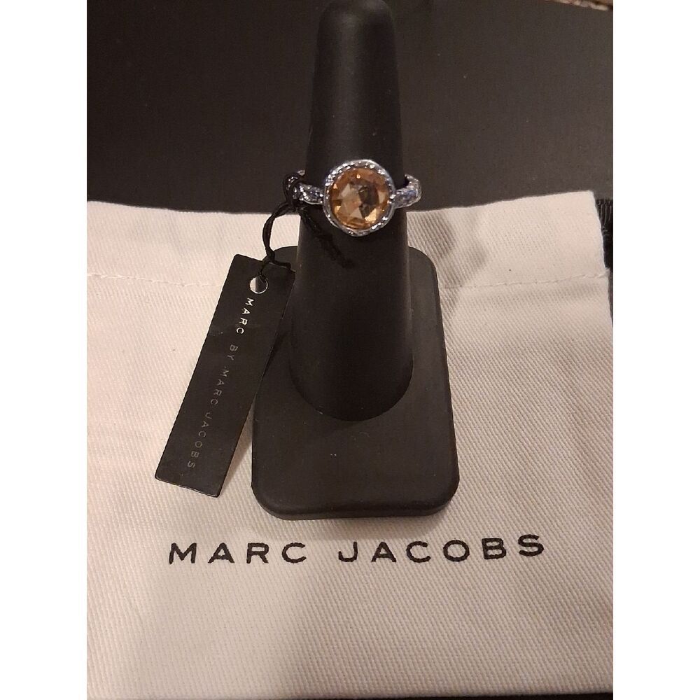 Marc Jabobs Sterling Silver Quartz Ring Sighned Size 6 New With Tags And Pouch